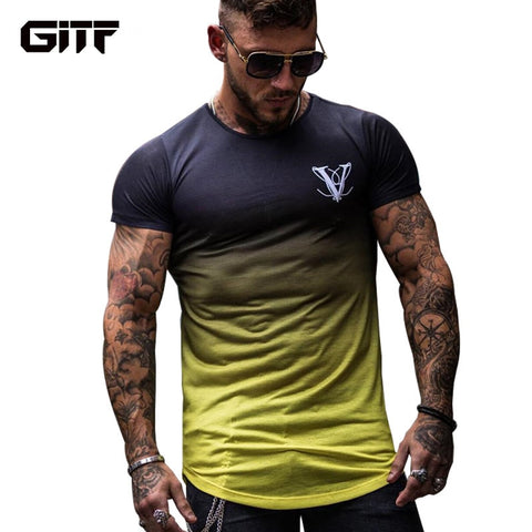 Gradient color 3D Printed Quick Dry Compression Men's T-Shirts Running Shirt Fitness Tight Tennis Soccer Jersey Gym Sportswear